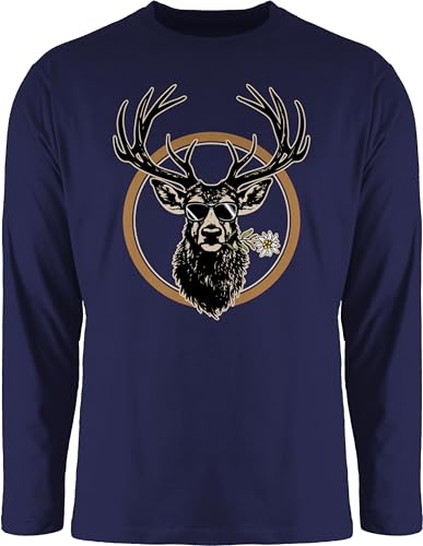 Langarmshirt Herren Langarm Shirt - Kompatibel mit Oktoberfest - Cooler Hirsch Hirschgeweih Jäger - 3XL - Navy Blau - Oktoberfest-Outfits bayrische hirsche Oberteile bayrischer Abend Outfit von Shirtracer