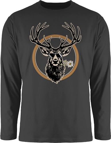 Langarmshirt Herren Langarm Shirt - Kompatibel mit Oktoberfest - Cooler Hirsch Hirschgeweih Jäger - L - Schwarz - Oktoberfest-Outfits bayrische hirsche Oberteile bayrischer Abend Outfit Octoberfest von Shirtracer