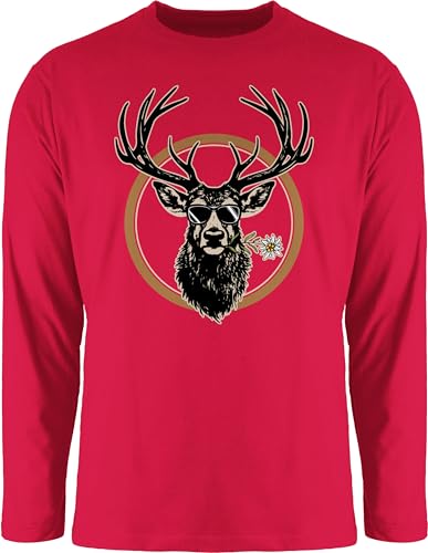 Langarmshirt Herren Langarm Shirt - Kompatibel mit Oktoberfest - Cooler Hirsch Hirschgeweih Jäger - XXL - Rot - Oktoberfest-Outfits bayrische hirsche Oberteile bayrischer Abend Outfit Octoberfest von Shirtracer