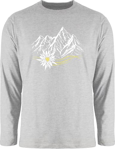 Langarmshirt Herren Langarm Shirt - Kompatibel mit Oktoberfest - Edelweiß Berge Wandern Wanderlust Berg Ruft Alpen - M - Grau meliert - Motiven Oktoberfest-Outfits bayrische Bergen Oberteile von Shirtracer