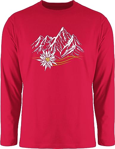 Langarmshirt Herren Langarm Shirt - Kompatibel mit Oktoberfest - Edelweiß Berge Wandern Wanderlust Berg Ruft Alpen - XL - Rot - Motiven Oktoberfest-Outfits bayrische Bergen Oberteile trachtenshirt von Shirtracer