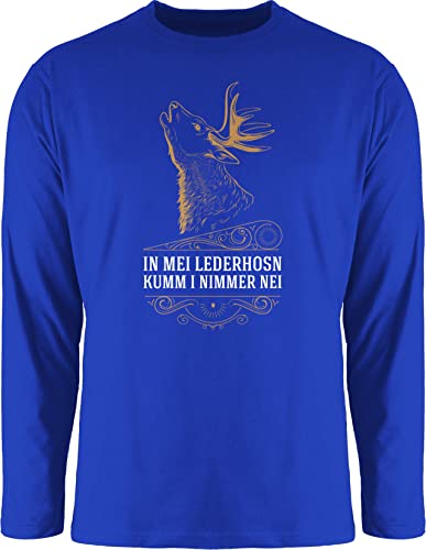 Langarmshirt Herren Langarm Shirt - Kompatibel mit Oktoberfest - In MEI Lederhosn kumm i Nimmer nei - Hirsch - Spruch in Weiß - 3XL - Royalblau - trachtenshirt Oktoberfest-Outfits bayrische Tshirt von Shirtracer