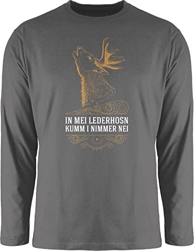 Langarmshirt Herren Langarm Shirt - Kompatibel mit Oktoberfest - In MEI Lederhosn kumm i Nimmer nei - Hirsch - Spruch in Weiß - XXL - Dunkelgrau - trachtenshirt Oktoberfest-Outfits bayrische Tshirt von Shirtracer