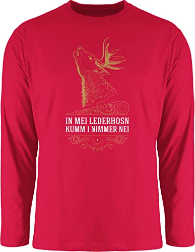 Langarmshirt Herren Langarm Shirt - Kompatibel mit Oktoberfest - In MEI Lederhosn kumm i Nimmer nei - Hirsch - Spruch in Weiß - XXL - Rot - trachtenshirt Oktoberfest-Outfits bayrische Tshirt von Shirtracer