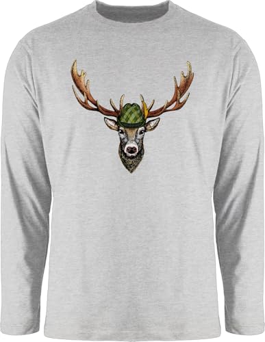 Langarmshirt Herren Langarm Shirt - Kompatibel mit Oktoberfest - Jagdhirsch Hirsch Jäger Jägerin Geschenk - 3XL - Grau meliert - trachtenshirt Oktoberfest-Outfits bayrische Jagd Shirts von Shirtracer