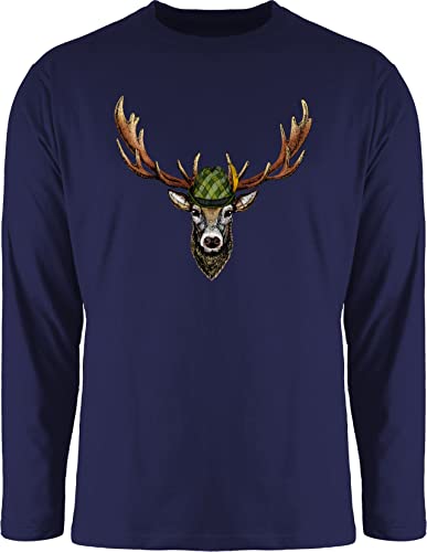 Langarmshirt Herren Langarm Shirt - Kompatibel mit Oktoberfest - Jagdhirsch Hirsch Jäger Jägerin Geschenk - XXL - Navy Blau - trachtenshirt Oktoberfest-Outfits bayrische Jagd Shirts von Shirtracer
