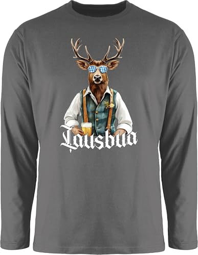 Langarmshirt Herren Langarm Shirt - Kompatibel mit Oktoberfest - Lausbua Lausbub Schlawiner Lauser Hirsch - 3XL - Dunkelgrau - Oktoberfest-Outfits bayrische Oberteile bayrischer Abend Outfit von Shirtracer