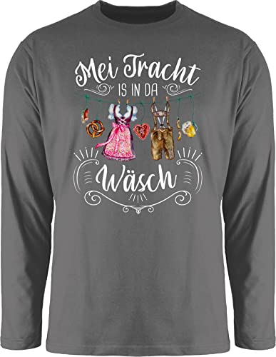 Langarmshirt Herren Langarm Shirt - Kompatibel mit Oktoberfest - MEI Tracht is in da Wäsch - S - Dunkelgrau - trachtenshirt Oktoberfest-Outfits bayrische wäsche Tshirt trachtenshirt+Herren von Shirtracer