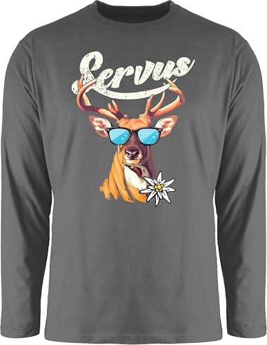 Langarmshirt Herren Langarm Shirt - Kompatibel mit Oktoberfest - Servus Hirsch - 3XL - Dunkelgrau - Oktoberfest-Outfits bayrische Oberteile bayrischer Abend Outfit Octoberfest Oberteil Bayerisches von Shirtracer