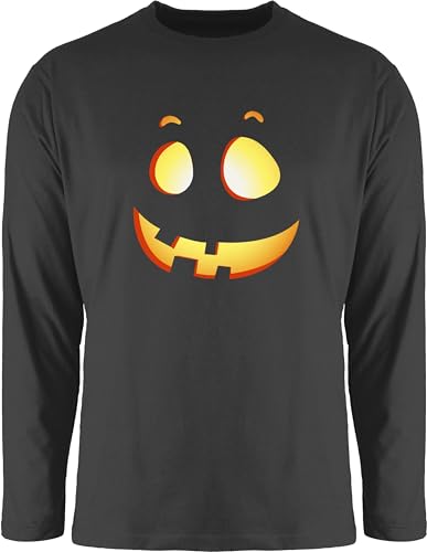 Langarmshirt Herren Langarm Shirt - Halloween - Kürbis Gesicht Geistergesicht Kürbisgesichte - L - Schwarz - t-Shirt lustig Haloween Outfits Geist Tshirt t halowen Pumpkin Longsleeve Helloween von Shirtracer