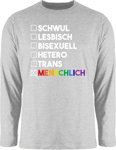 Langarmshirt Herren Langarm Shirt - LGBTQ Kleidung Flag - Menschlich - Deine Wahl - Pride - Regenbogen - weiß - M - Grau meliert - Outfit LGBT schwul Shirts CSD Lesbian lqbtq Gay lgbtqia Queer von Shirtracer