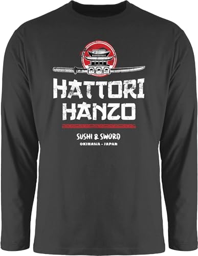 Langarmshirt Herren Langarm Shirt - Nerd Geschenke - Hattori Hanzo Sushi & Sword Vintage - L - Schwarz - Geeks Outfit zocker Tshirt Geschenk zocken Gamer Geschenk+für+zocker Geek Nerds nerdgeschenk von Shirtracer