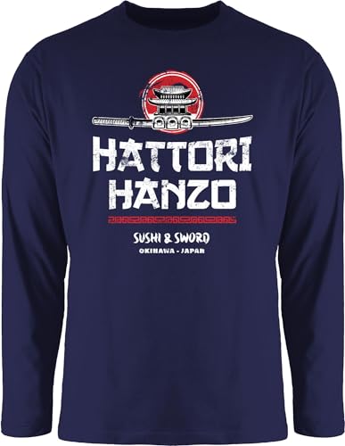 Langarmshirt Herren Langarm Shirt - Nerd Geschenke - Hattori Hanzo Sushi & Sword Vintage - XL - Navy Blau - Geeks Outfit zocker Tshirt Geschenk zocken Gamer Geschenk+für+zocker Geek Nerds von Shirtracer