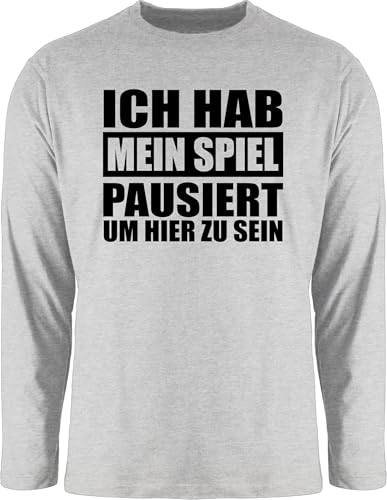 Langarmshirt Herren Langarm Shirt - Nerd Geschenke - Ich hab Mein Spiel pausiert um Hier zu Sein - schwarz - M - Grau meliert - Geeks Outfit zocker Habe Geschenk zocken Gamer Geschenk+für+zocker von Shirtracer