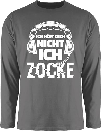 Langarmshirt Herren Langarm Shirt - Nerd Geschenke - Ich hör Dich Nicht ich zocke - Nicht stören - S - Dunkelgrau - höre Geeks Outfit zocker Gamer Tshirt Geschenk zocken Geek Gaming von Shirtracer
