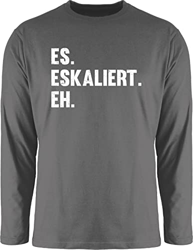 Langarmshirt Herren Langarm Shirt - Party & Alkohol - Es eskaliert eh - M - Dunkelgrau - Sauf Malle Tshirt Alki Spruch Shirts Saufen sprüche Longsleeve saufgeschenk Festival Trink betrunken von Shirtracer