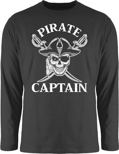 Langarmshirt Herren Langarm Shirt - Pirat - Pirate Captain | Piratenkapitän | Totenkopf mit Augenklappe | Piratenschädel | Piratenthema - XXL - Schwarz - Piraten von Shirtracer