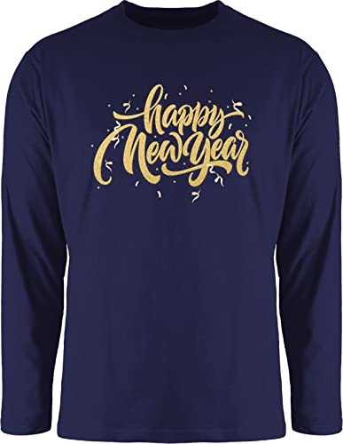 Langarmshirt Herren Langarm Shirt - Erwachsene - Happy New Year I Frohes Neues Jahr I Silvester I Jahreswechsel - XXL - Navy Blau - Oberteil Years Outfit Silvester, silvestermotiv Tshirt t-Shirt von Shirtracer