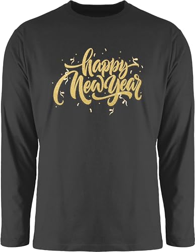 Langarmshirt Herren Langarm Shirt - Erwachsene - Happy New Year I Frohes Neues Jahr I Silvester I Jahreswechsel - XXL - Schwarz - Oberteil Years Outfit Silvester, silvestermotiv Tshirt t-Shirt von Shirtracer