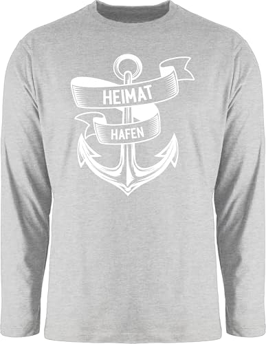 Langarmshirt Herren Langarm Shirt - Sprüche Statement - Heimathafen - Anker Ankerplatz - L - Grau meliert - mit Aufschrift maritim Shirts Statements Maritime sprüchen￼ Motiv Spruch von Shirtracer