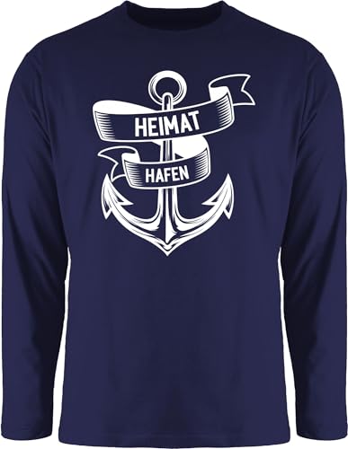 Langarmshirt Herren Langarm Shirt - Sprüche Statement - Heimathafen - Anker Ankerplatz - L - Navy Blau - mit Aufschrift maritim Shirts Statements Maritime sprüchen￼ Motiv Spruch von Shirtracer
