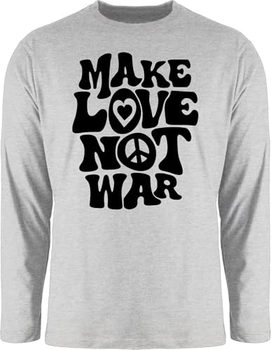 Langarmshirt Herren Langarm Shirt - Sprüche Statement - Make Love not war I Hippie I Flower Power - XL - Grau meliert - mit Aufschrift Peace Statements Zeichen sprüchen￼ Spruch von Shirtracer