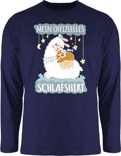 Langarmshirt Herren Langarm Shirt - Sprüche Statement - Mein offizielles Schlafshirt - Lama und Faultier - grau - M - Navy Blau - lustige schlafshirts mit Aufschrift offizielle Tshirt Oberteil von Shirtracer