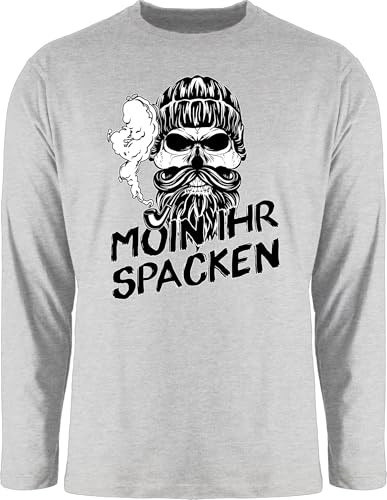 Langarmshirt Herren Langarm Shirt - Sprüche Statement - Moin Ihr Spacken Totenkopf Norddeutsch Geschenke - 3XL - Grau meliert - Moin,Moin mit Skull Spruch bärtiger spacke totenköpfe Statements von Shirtracer