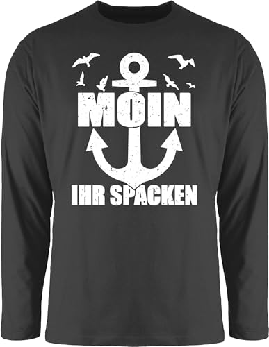 Langarmshirt Herren Langarm Shirt - Sprüche Statement - Moin Ihr Spacken mit Anker - weiß - 3XL - Schwarz - maritim Statements Matrosen Tshirt Aufschrift Moin,Moin Shirts Spruch moein spacke von Shirtracer