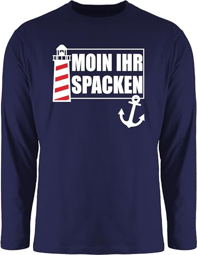Langarmshirt Herren Langarm Shirt - Sprüche Statement - Moin Ihr Spacken mit Leuchtturm - weiß - S - Navy Blau - Statements Moin,Moin Tshirt sprüchen￼ Aufschrift Spruch von Shirtracer