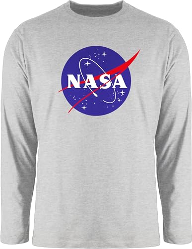 Langarmshirt Herren Langarm Shirt - Sprüche Statement - NASA Meatball Logo - S - Grau meliert - Nerd zocker Space langarmherrenshirt Geek Patch Longshirt Nerds Astronaut Tshirt Geeks jungsgeschenke von Shirtracer