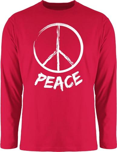 Langarmshirt Herren Langarm Shirt - Sprüche Statement - Peace Grunge Look weiß - L - Rot - mit Aufschrift Frieden Statements Zeichen sprüchen￼ Spruch von Shirtracer