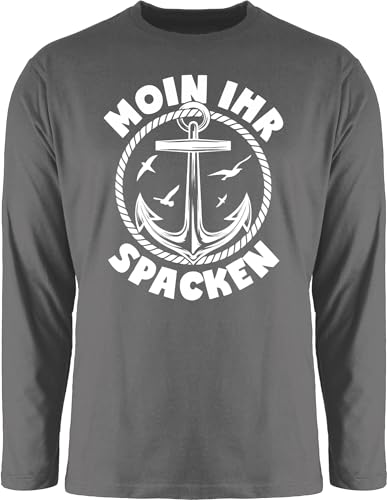 Langarmshirt Herren Langarm Shirt - Sprüche Statement Spruch - Moin Ihr Spacken mit Anker - weiß - M - Dunkelgrau - spruche sprüchen spruechen Longsleeve witzige t-Shirts lustige t-Shirt Drauf von Shirtracer