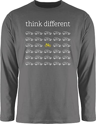 Langarmshirt Herren Langarm Shirt - Sprüche Statement - Think Different - Geschenk Fahrradfahrer Fahrradfahrerin Radfahrer Fahrradliebhaber - XL - Dunkelgrau - mit Aufschrift Fahrrad Tshirt von Shirtracer