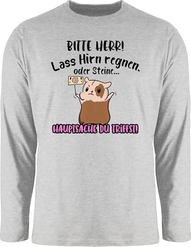 Langarmshirt Herren Langarm Shirt - Sprüche Statement mit Spruch - Bitte Herr Lass Hirn regnen oder Steine I Geschenk Büro Arbeit Kollegen Lustig - L - Grau meliert - lustigen Tier t sprueche von Shirtracer