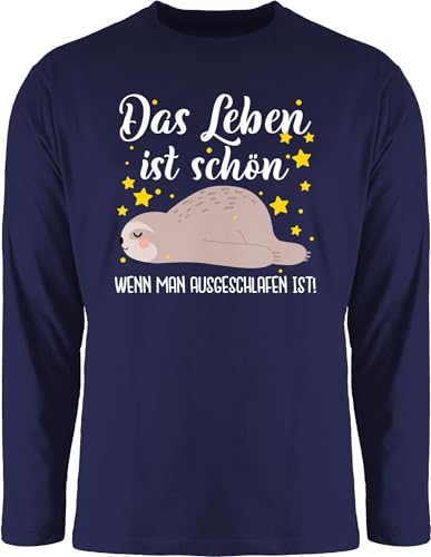 Langarmshirt Herren Langarm Shirt - Sprüche Statement mit Spruch - Das Leben ist schön, wenn Man ausgeschlafen ist! - weiß - 3XL - Navy Blau - t-Shirts t sprueche faultier Tshirt von Shirtracer