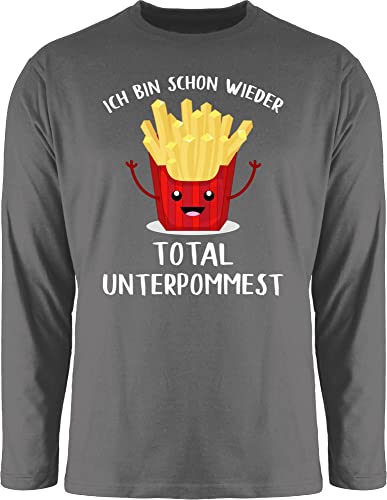 Langarmshirt Herren Langarm Shirt - Sprüche Statement mit Spruch - Ich Bin Schon Wieder total unterpommest - XXL - Dunkelgrau - t sprueche Pommes Tshirt t-Shirts sprüchen unter Longsleeve lustige von Shirtracer