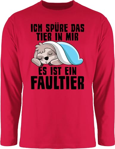 Langarmshirt Herren Langarm Shirt - Sprüche Statement mit Spruch - Ich spüre das Tier in Mir es ist EIN Faultier - L - Rot - t sprueche Sloth Tshirt t-Shirts sprüchen Arbeit Oberteil lustige von Shirtracer