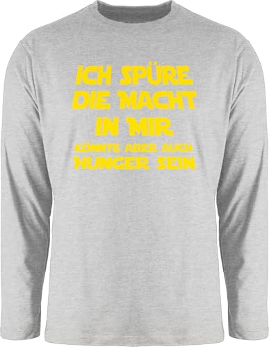 Langarmshirt Herren Langarm Shirt - Sprüche Statement mit - Ich spüre die Macht in Mir könnte Aber auch Hunger Sein I Spruch Hunger - 3XL - Grau meliert - t t-Shirts sprueche Tshirt lustige von Shirtracer