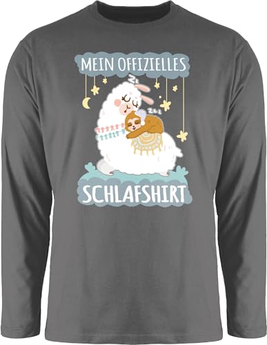 Langarmshirt Herren Langarm Shirt - Sprüche Statement - Mein offizielles Schlafshirt - Lama und Faultier - grau - M - Dunkelgrau - Langer arm lustig Oberteil lustige schlafshirts mit Aufschrift von Shirtracer