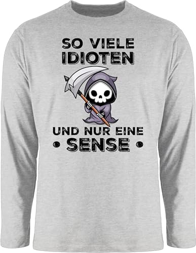 Langarmshirt Herren Langarm Shirt - Statement - So viele Idioten und nur eine Sense - Sarkasmus Büro Arbeit Geschenk - M - Grau meliert - Statements Geschenke bctu005 von Shirtracer