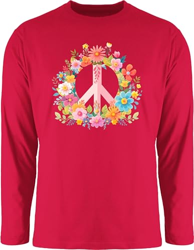 Langarmshirt Herren Langarm Shirt - Statement - Peace Zeichen I Peacezeichen I Frieden I Hippie Flower Power I 60er I 70er Flowerpower - L - Rot - Statements bctu005 sprüche Tshirt von Shirtracer