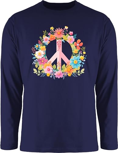 Langarmshirt Herren Langarm Shirt - Statement - Peace Zeichen I Peacezeichen I Frieden I Hippie Flower Power I 60er I 70er Flowerpower - 3XL - Navy Blau - Statements bctu005 sprüche Tshirt von Shirtracer
