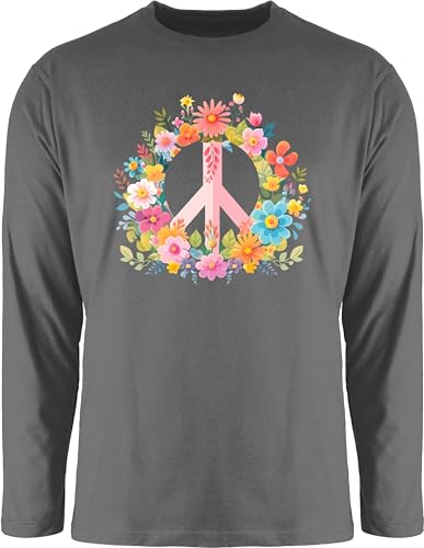 Langarmshirt Herren Langarm Shirt - Statement - Peace Zeichen I Peacezeichen I Frieden I Hippie Flower Power I 60er I 70er Flowerpower - XL - Dunkelgrau - Statements bctu005 sprüche Tshirt von Shirtracer