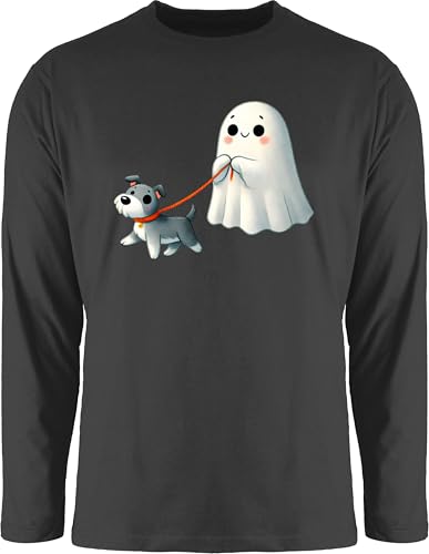 Langarmshirt Herren Langarm Shirt - Süßes Geister Motiv mit Hund | Halloween Hundemotiv - XXL - Schwarz - Haloween Outfits Geist Oberteil t-Shirt lustig halowen Longsleeve t Helloween hellowee von Shirtracer
