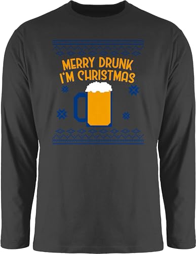 Langarmshirt Herren Langarm Shirt - Weihnachten Geschenke Bekleidung - Ugly Christmas Merry Drunk I'm Christmas - 3XL - Schwarz - Weihnachtspullover weihnachtsoutfit weihnachtsmotiv im Tshirt von Shirtracer
