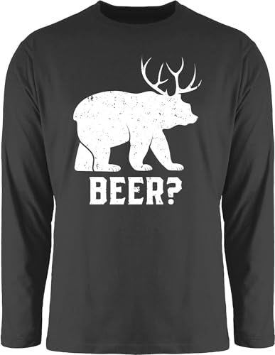 Langarmshirt Herren Langarm Shirt - Weihnachten Geschenke Christmas Bekleidung - Beer - Bär/Deer mit Geweih weiß - XL - Schwarz - weihnachtsoutfit weihnachtsmotiv Tshirt weihnachtsoberteil von Shirtracer