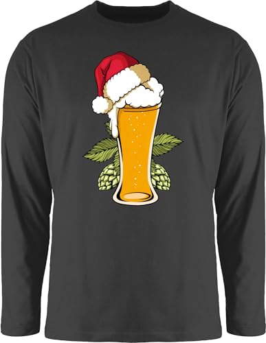 Langarmshirt Herren Langarm Shirt - Weihnachten Geschenke Christmas Bekleidung - Bierglas mit Weihnachtsmütze - S - Schwarz - weihnachtsoutfit weihnachtsmotiv weihnachtsmützen Tshirt von Shirtracer