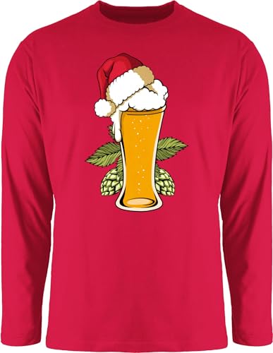 Langarmshirt Herren Langarm Shirt - Weihnachten Geschenke Christmas Bekleidung - Bierglas mit Weihnachtsmütze - XXL - Rot - weihnachtsoutfit weihnachtsmotiv weihnachtsmützen Tshirt von Shirtracer