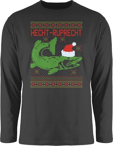 Langarmshirt Herren Langarm Shirt - Weihnachten Geschenke Christmas Bekleidung - Hecht Ruprecht - XL - Schwarz - weihnachtsoutfit weihnachtsmotiv Weihnachts Fisch Tshirt weihnachtsoberteil weihnacht von Shirtracer